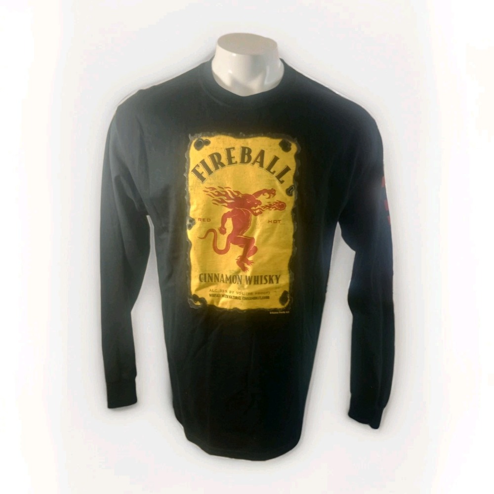 Rare VTG Fireball Cinnamon Whiskey Burns Like Hell Long Sleeve T Shirt 90s SZ L